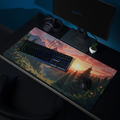 Vibrant sunset mountain gaming mouse pad with non-slip base