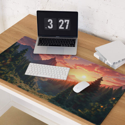Vibrant sunset mountain gaming mouse pad with non-slip base
