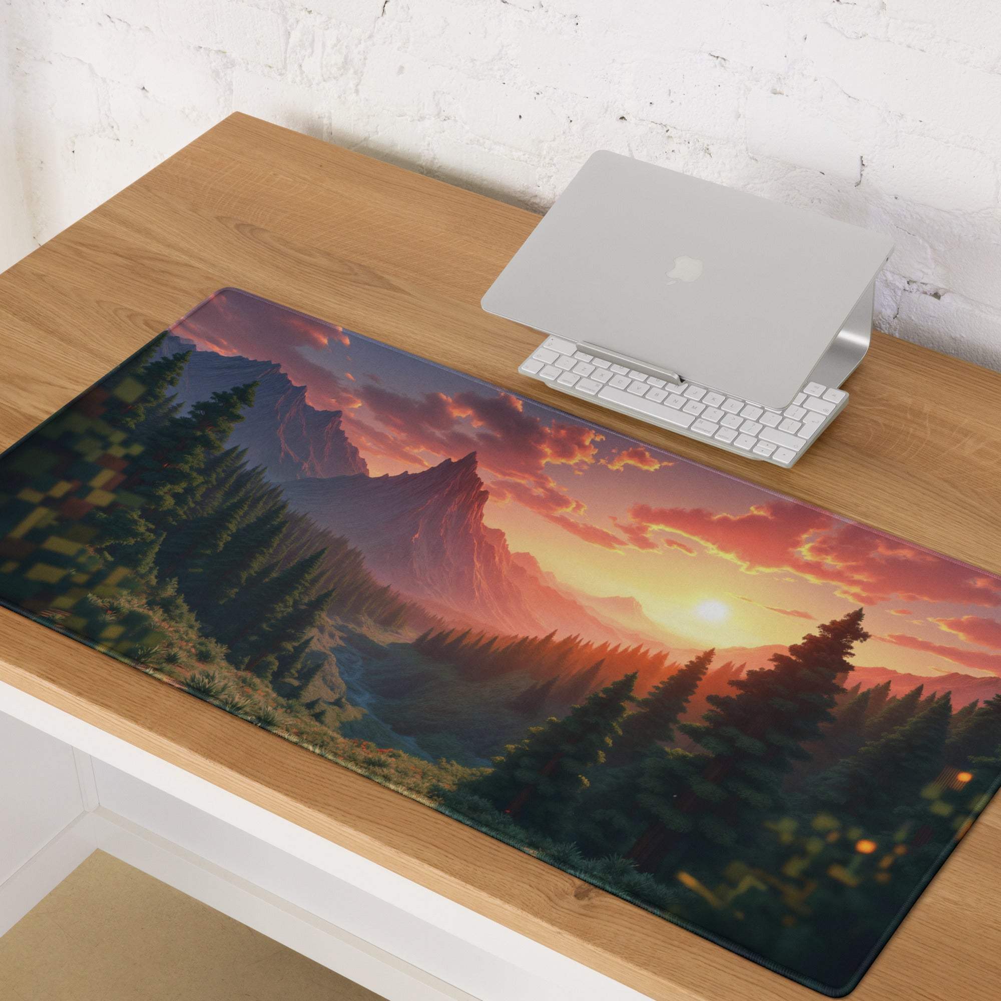 Vibrant sunset mountain landscape large gaming mouse pad with non-slip base