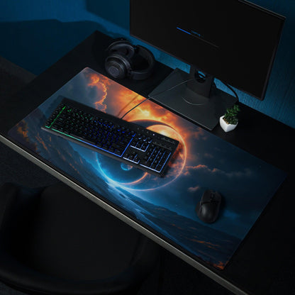Epic Yin Yang cosmic night blue orange glow gaming mousepad nebula