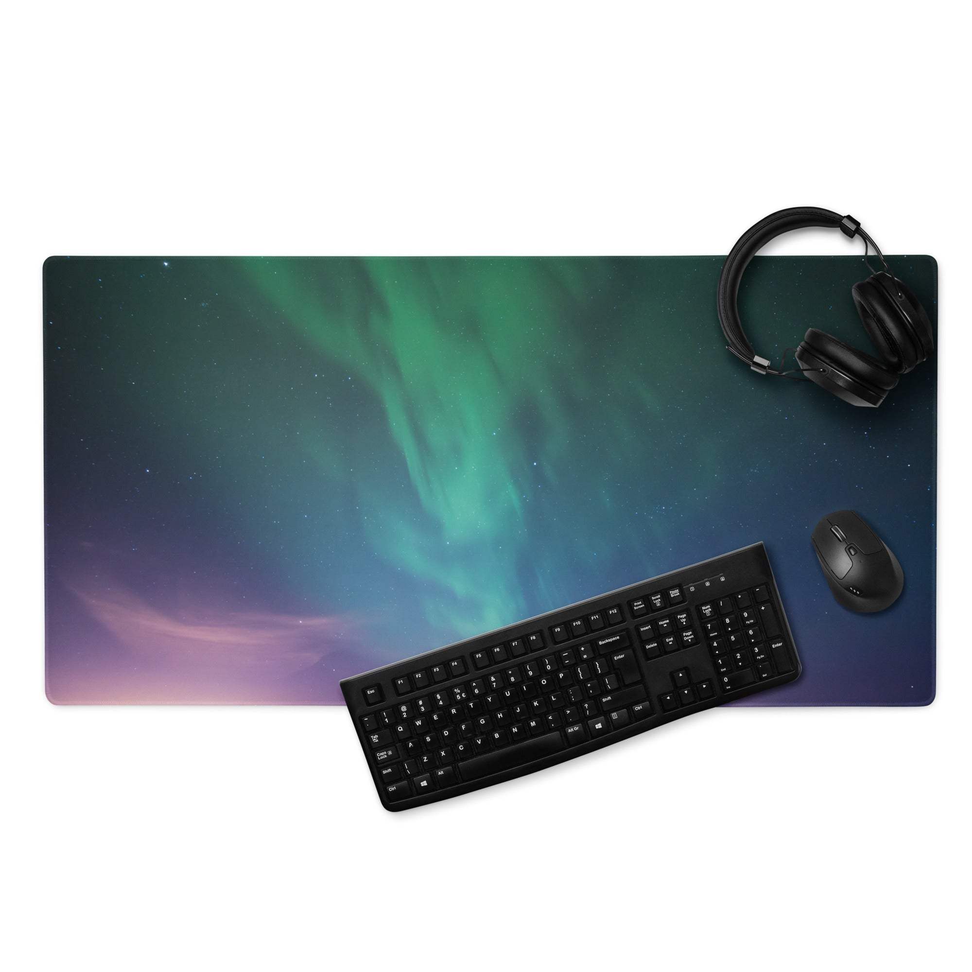 Aurora Night Sky large gaming mousepad with aurora borealis design