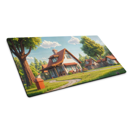 Pastoral village gaming mouse pad with cozy house and trees