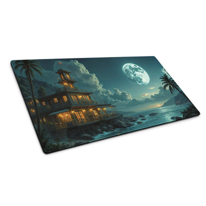 Dreamy moonlit seaside lighthouse gaming mouse pad, large non-slip