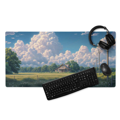 Serene countryside gaming mouse pad with large non-slip base