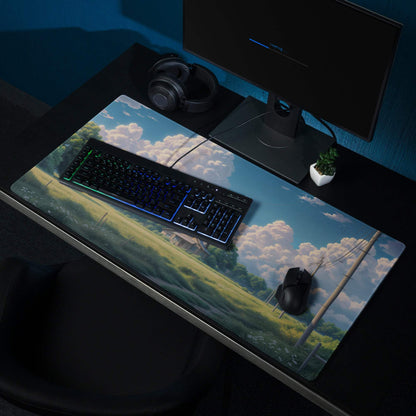 Serene countryside anime landscape gaming mouse pad with large non-slip surface