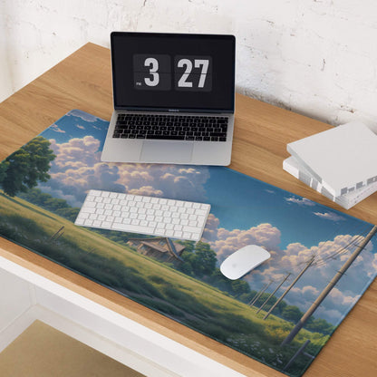 Serene blue green countryside mouse pad with barn fence clouds