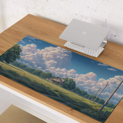 Serene countryside landscape gaming mouse pad with large surface and non-slip base