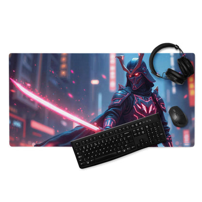 Epic Neon Knight cyberpunk gaming mouse pad with pink glowing sword