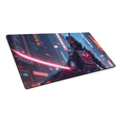 Epic Neon Knight nebula cyberpunk gaming mouse pad with samurai