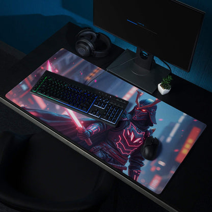 Epic Neon Knight cyberpunk gaming mouse pad with neon pink black design red accents
