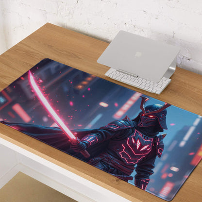 Epic Neon Knight cyberpunk gaming mouse pad with pink neon sword design