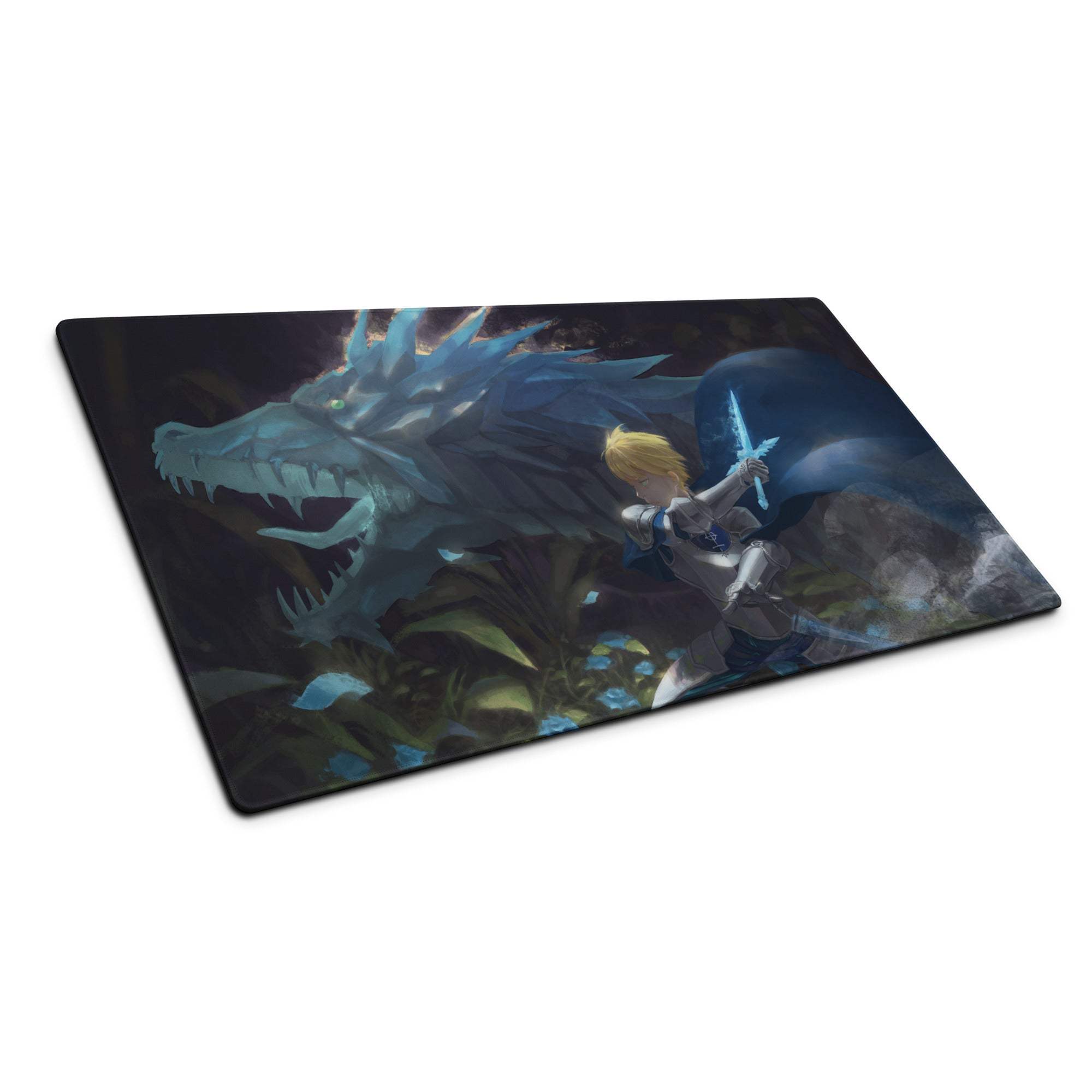 Epic dark fantasy knight vs dragon battle large gaming mouse pad