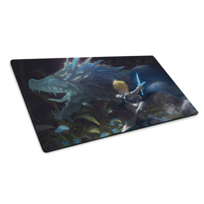 Epic dark fantasy knight vs dragon battle large gaming mouse pad