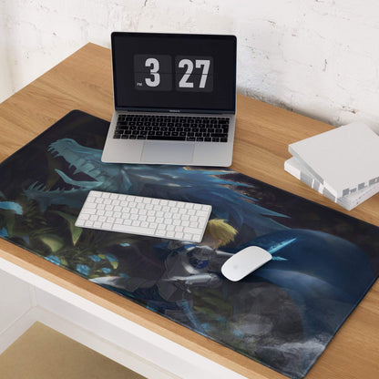 Blue black dinosaur knight dragon battle gaming mousepad