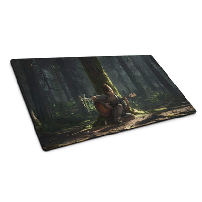 Cinematic forest guitarist gaming mouse pad in moody green tones