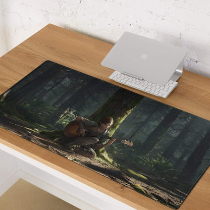 Cinematic forest guitarist gaming mouse pad in moody green tones