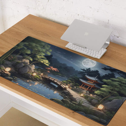 Moonlit Zen Garden gaming mouse pad with serene Japanese night scene