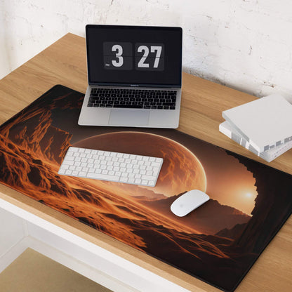 Cinematic fiery orange sunset Martian landscape gaming mouse pad