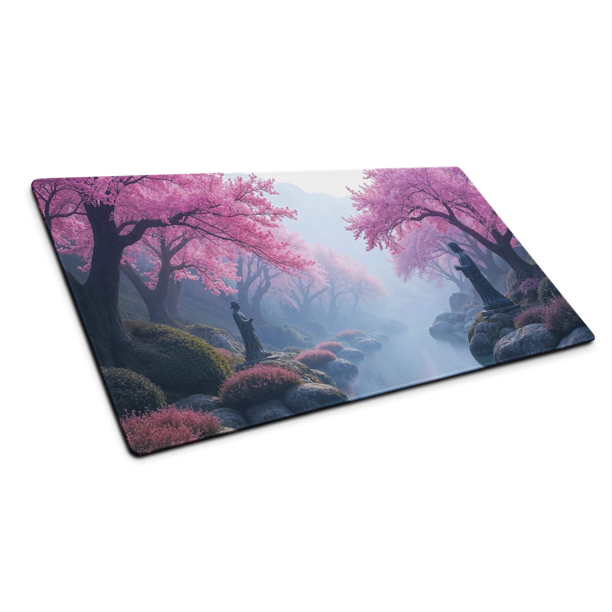 Dreamy pink cherry blossom landscape on large gaming mouse pad