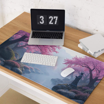 Dreamy pink cherry blossom landscape large gaming mouse pad with non-slip base