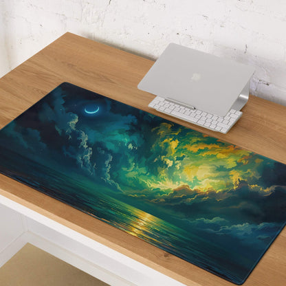 Vibrant aurora night sky gaming mouse pad with edge stitching, non-slip base