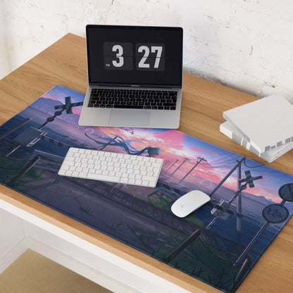 Anime sunset purple mood large gaming mouse pad with train tracks character