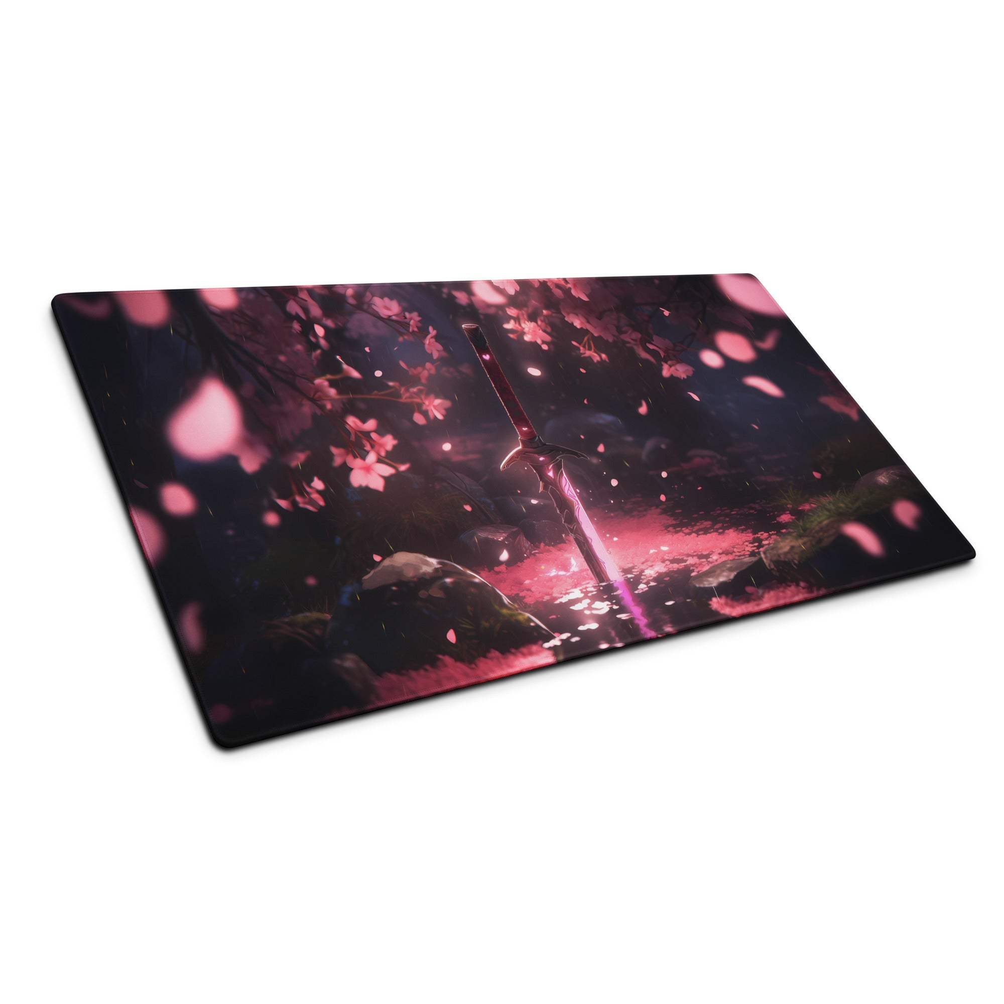 Dreamy pink sakura sword gaming mousepad with non-slip base