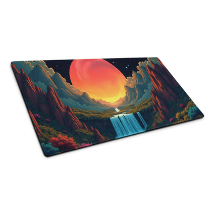 Epic fantasy gaming mouse pad with glowing red planet landscape