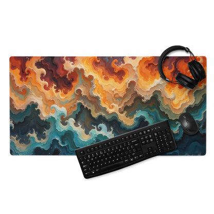 Large abstract swirl gaming mousepad with ocean sunset palette