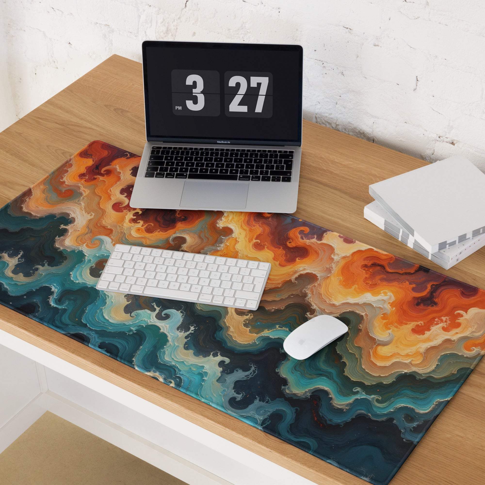 Vibrant abstract swirl ocean sunset mouse pad for pro gaming desk setup