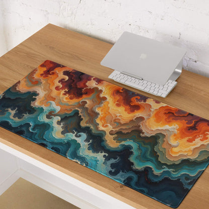Large abstract swirl gaming mouse pad in ocean sunset orange teal blue