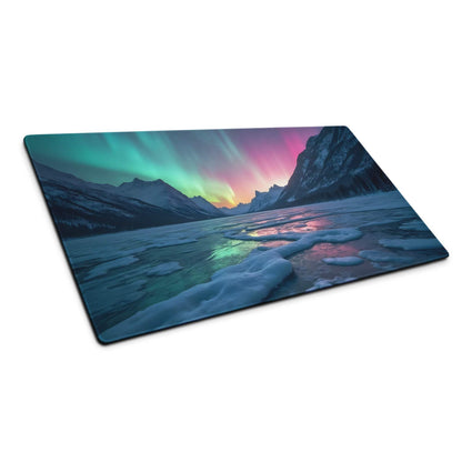 Vibrant aurora borealis over icy mountains on large gaming mouse pad