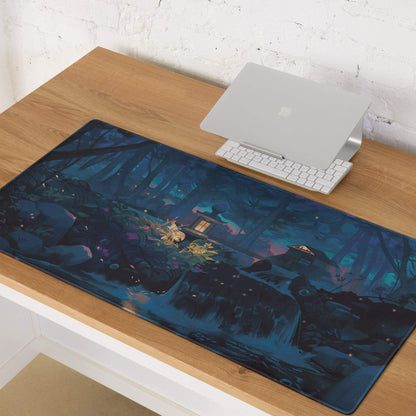 Midnight Forest glowing house gaming mouse pad with non-slip base