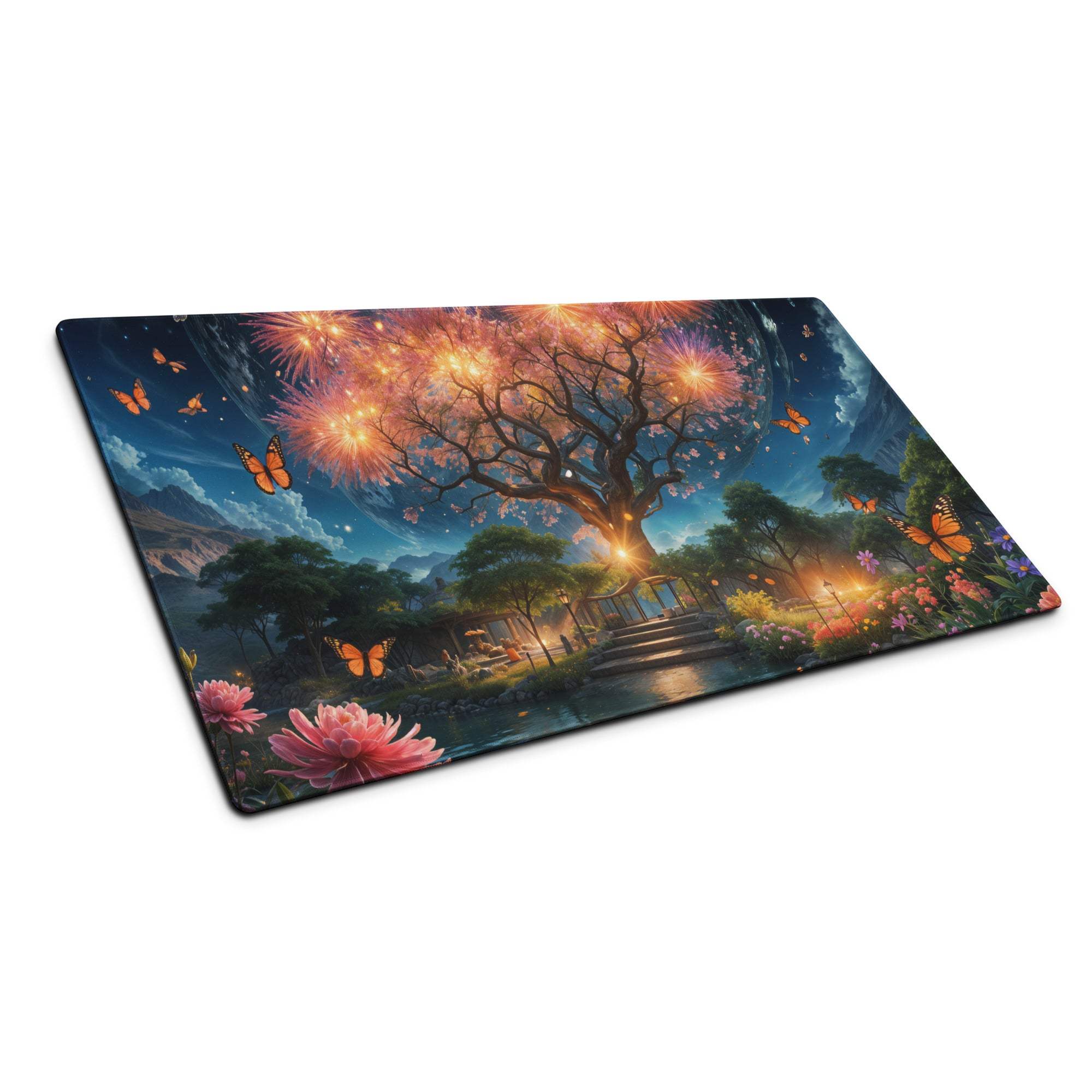 Epic fantasy tree landscape vibrant night scene gaming mouse pad