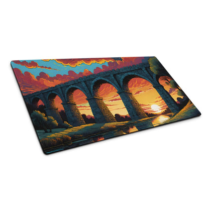 Vivid sunset aqueduct on rectangular gaming mouse pad with non-slip base