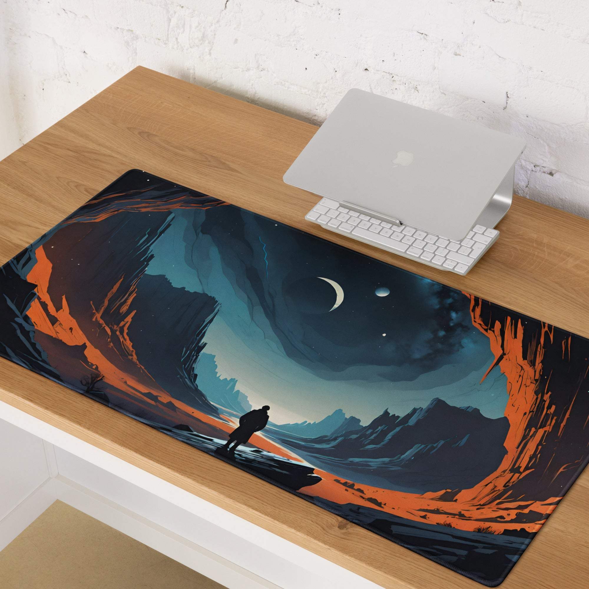 Epic blue orange night sky canyon gaming mouse pad with non-slip base