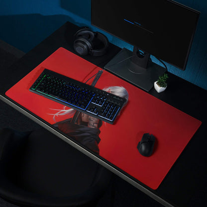 Red gaming mousepad with gothic heroine warrior anime character