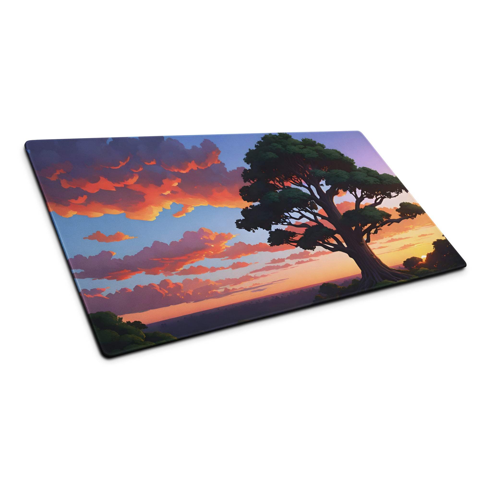 Vibrant anime sunset tree silhouette rectangular gaming mouse pad