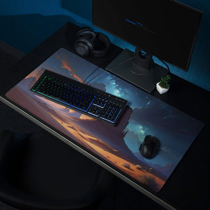 Epic Desert Landscape gaming mouse pad with sunset sky and starry night mood