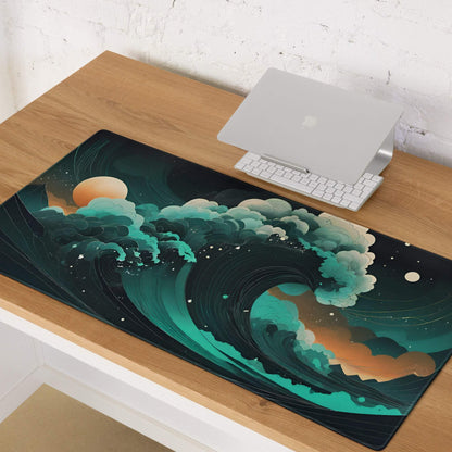 Stylish ocean wave gaming mouse pad in teal and orange