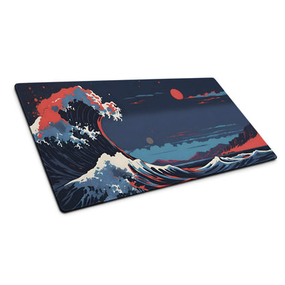 Epic Ocean Wave Art in Sunset Blues large gaming mousepad with Great Wave design