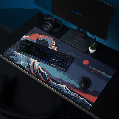 Epic Ocean Wave in sunset blues gaming mouse pad with non-slip base