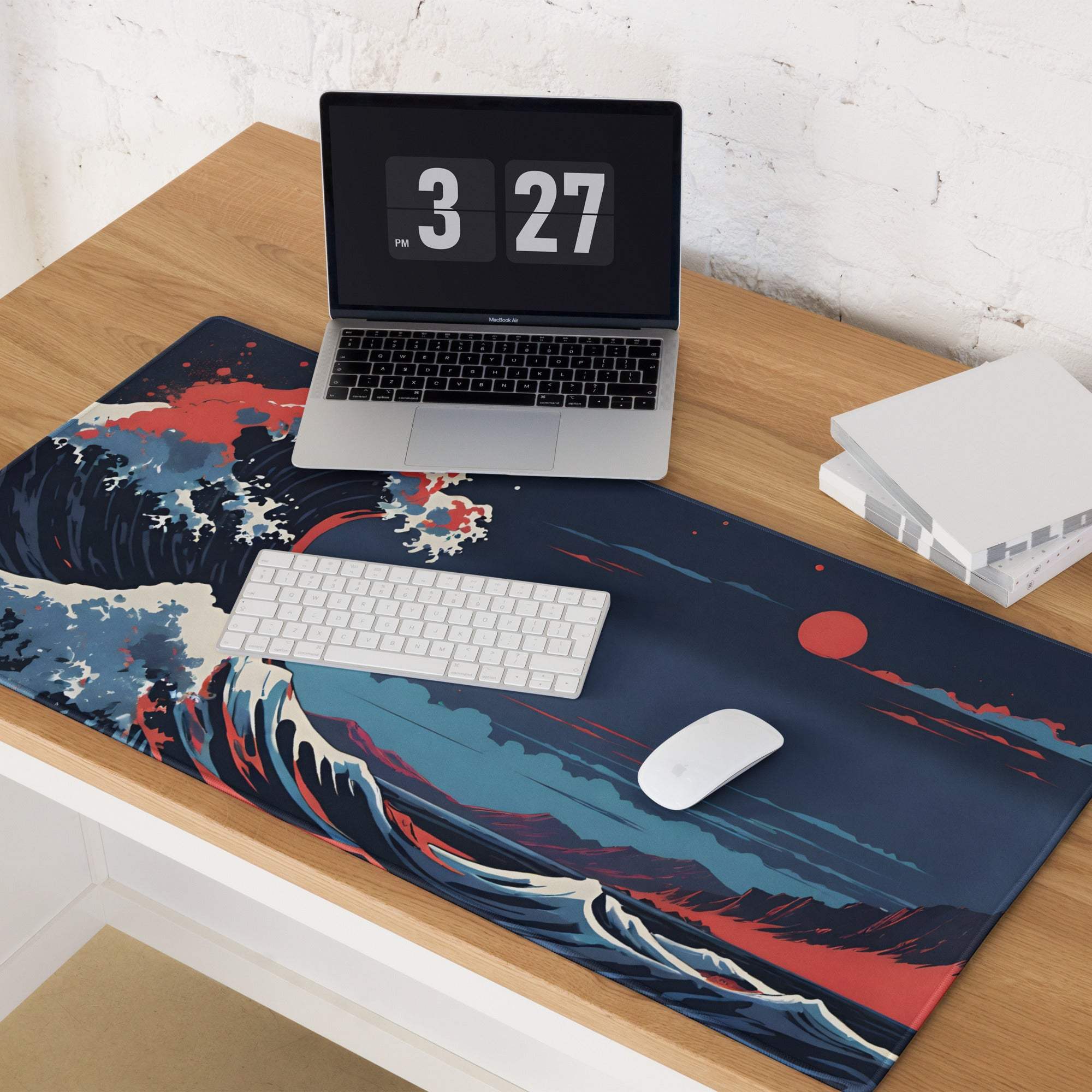 Epic Ocean Wave navy blue gaming mouse pad with Great Wave motif
