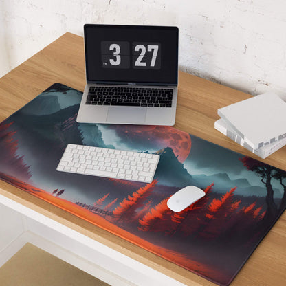 Epic red forest fantasy gaming mousepad with large red moon