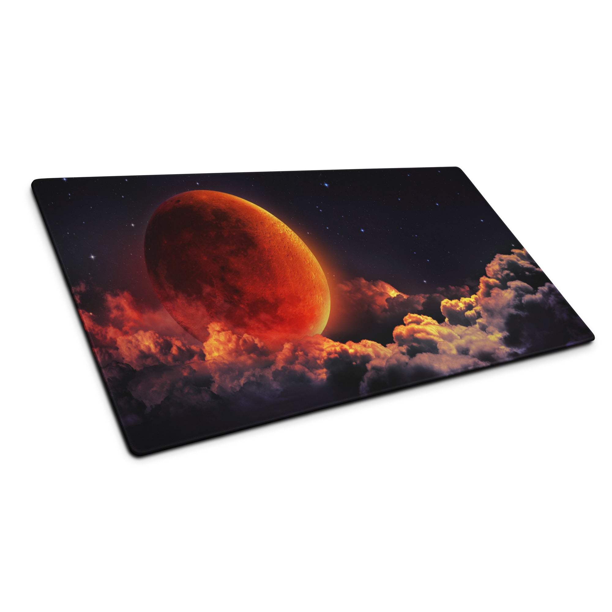 Epic red glowing moon gaming mouse pad large non-slip base starry fiery sky design