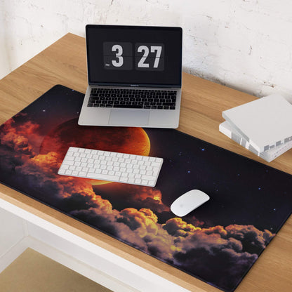 Epic Cosmic Red Moon large gaming mousepad with fiery orange-red planet