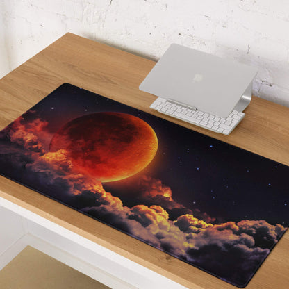 Epic Cosmic Red Moon large gaming mousepad with glowing orange-red planet