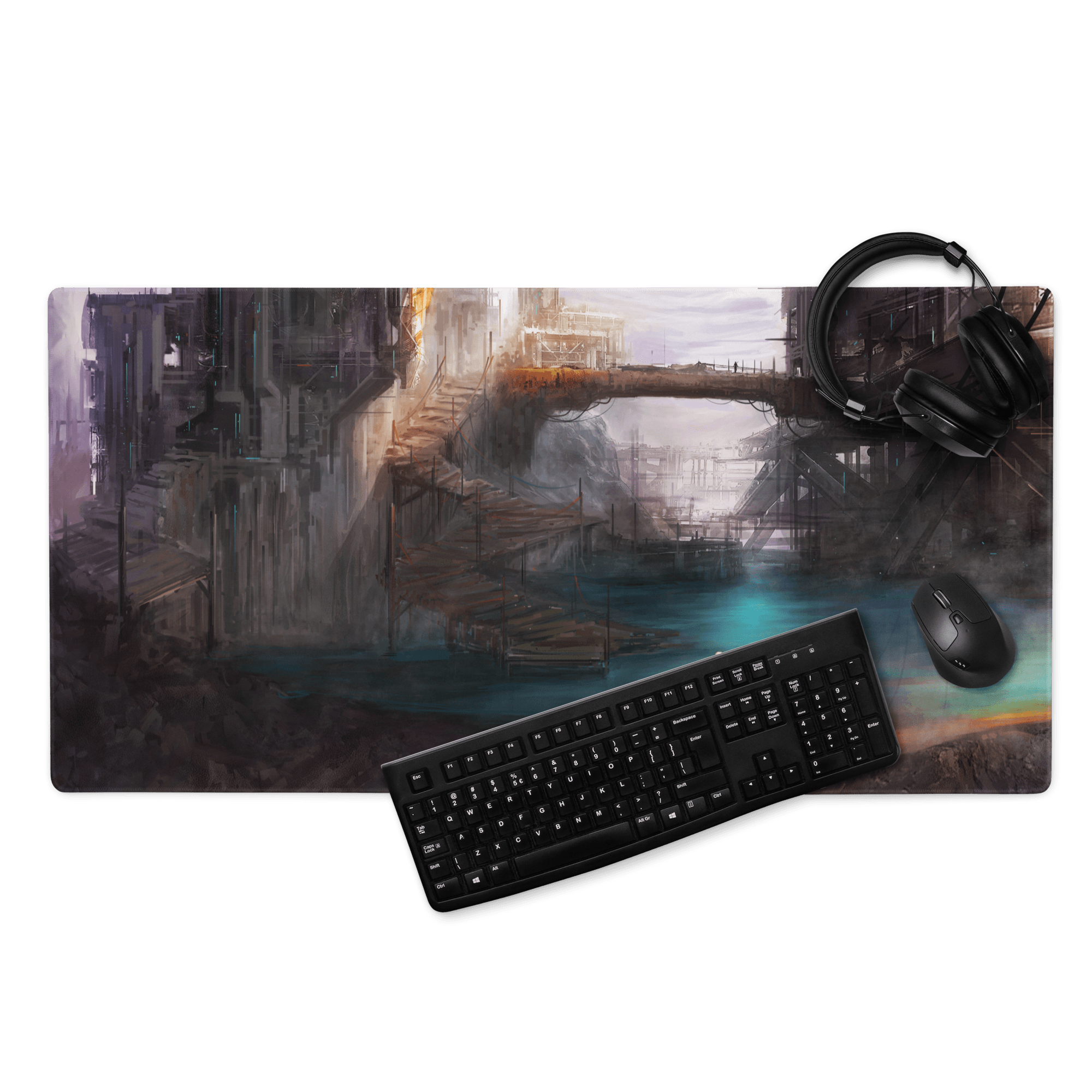 Epic sci-fi dystopian city gaming mouse pad with non-slip base