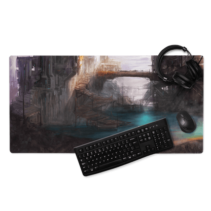 Epic sci-fi dystopian city gaming mouse pad with non-slip base