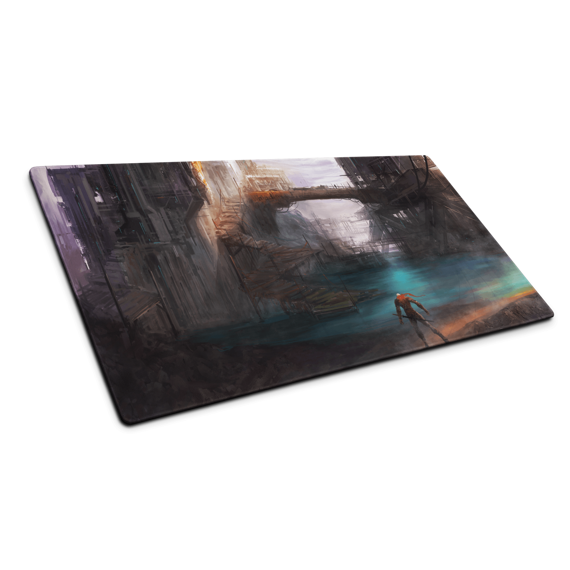 Epic sci-fi dystopian city gaming mouse pad with large size and non-slip base